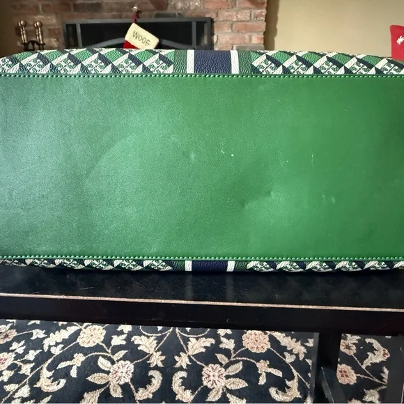 Tory Burch Green and Navy Tote - Picture 3 of 6